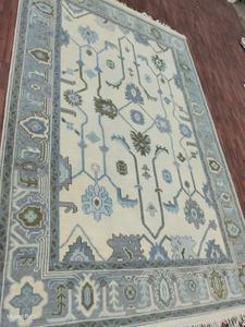 Alfombra Antideslizante de Lana y Algodón Tejida a Mano, Diseño Abstracto, Pelo Corto y Fino, Color Verde Pastel Oushak, para Sala de Estar - Product Image 2