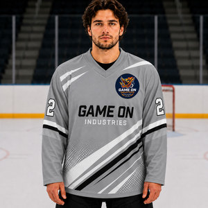 เสื้อฮอกกี้น้ำแข็งแบบยูนิเซ็กซ์ ยี่ห้อ Game On Industries ผ้าทวิลล์ คอวี แขนยาว ระบายเหงื่อได้ดี ผลิตจากโพลีเอสเตอร์ สำหรับเล่นกีฬา - Product Image 1