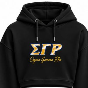 เสื้อฮู้ดครอปผู้หญิง Sigma Gamma Rho สีดำ ตัวอักษรกรีกสีทองแบบกำหนดเอง SGRho เสื้อฮู้ดแฟชั่นสำหรับชมรมนักศึกษา - Product Image 5