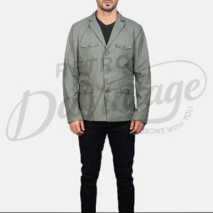 Veste safari en coton vert sauge pour homme, légère, premium, 4 poches, blazer décontracté, veste utilitaire boutonnée pour l'été - Product Image 4