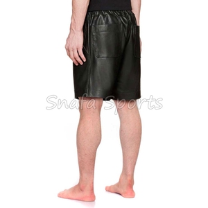 กางเกงขาสั้นหนังแฟชั่นใหม่สำหรับผู้ชาย กางเกงขาสั้นหนังติดกระดุมที่เอว มีกระเป๋า กางเกงขาสั้นหนังสำหรับปั่นจักรยานคุณภาพสูงสำหรับผู้ชาย - Product Image 3