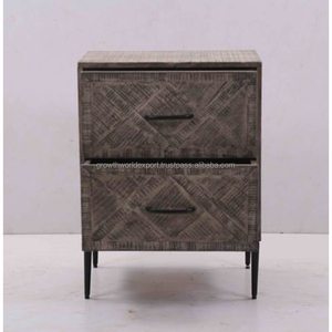 Table de chevet moderne en bois massif à chevrons, 2 tiroirs, meuble de rangement pour chambre, salon, salle à manger, hôtel et entrée - Product Image 5