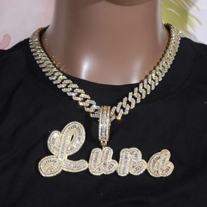 Collier chaîne Hip Hop unisexe en argent 925 plaqué rhodium avec pendentif lettre personnalisé Jay, breloque à thème en cristal taille brillant pour usage quotidien - Product Image 2