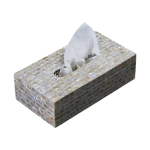 Caja de pañuelos rectangular de alta gama con incrustaciones de nácar y madera hecha a mano para decoración del hogar - Product Image 2