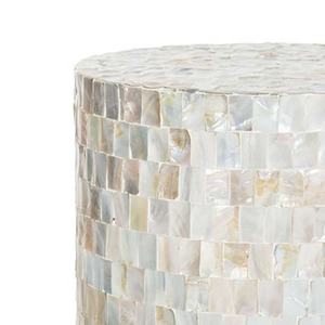 Inlaid Shell Cylinder Accent <b>Stools</b> Mother of Pearl Handcrafted Mosaic Small Side Table For Living Room <b>Bedroom</b> Decor - Product Image 2