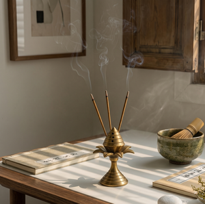 Brass <b>Incense</b> <b>Burner</b> Hand-Made <b>Chinese</b> Style Aromatic Holder with Lotus Base for Sandalwood Sticks and Cones All-Season Use - Product Image 1