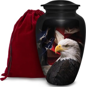 Urne funéraire American Eagle pour cendres humaines adultes, finition argentée avec motif drapeau, ensemble d'urnes commémoratives décoratives - Product Image 5