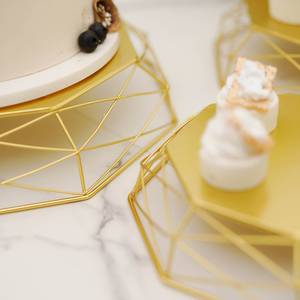 Modern Geometric Gold <b>Cake</b> Display Pedestal for Hotel Restaurant and Event Decoration Wholesale Gold Metal <b>Cake</b> Display <b>Stand</b> - Product Image 6