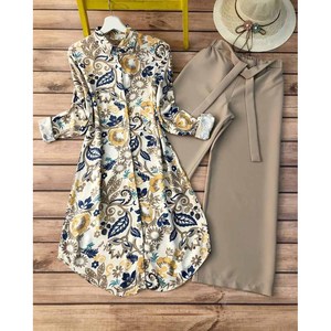 เสื้อทำงานพิมพ์ลายดิจิทัลผ้าฝ้ายดีไซน์เนอร์พร้อม Palazzo Chiku - Product Image 1