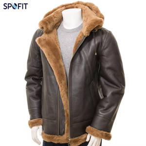 Genuine Leather <b>Jacket</b> <b>Hooded</b> Zipper Closure Faux <b>Fur</b> Lined Winter Moto Biker Style Regular Length - Product Image 1