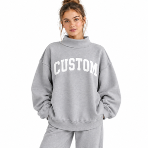 Compre Sudaderas Premium para Mujer, Cuello Alto, Corte Holgado, Ropa Casual Personalizada, Ropa de Moda al por Mayor - Product Image 4