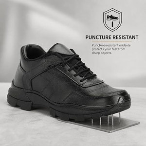 Men's Steel Toe Safety Shoes Leather Upper Rubber Outsole Lace-up <b>Waterproof</b> Breathable Mesh Lining Black <b>Work</b> Boots Factory Use - Product Image 6