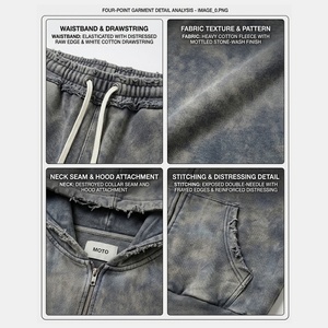 Conjunto de Sudadera con Capucha y Pantalones de Chándal para Hombre, con Logotipo Personalizado, Estilo Vintage, Lavado Ácido, Transpirable, de Forro Polar Grueso, con Cremallera, Venta al por Mayor - Product Image 6