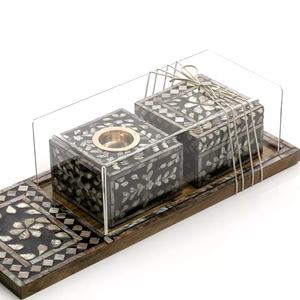 <b>Mother</b> of Pearl Inlay Mubkhar Box with Matching Tray Set, Traditional Decorative Bakhoor Burner for Home Fragrance and Gifting - Product Image 5
