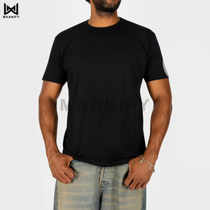 เสื้อยืดวินเทจสีดำฟอกกรดทรงโอเวอร์ไซส์สำหรับผู้ชาย สไตล์สตรีทแวร์ ผ้าหนา คอริบหนา  ไม่มีลาย พิมพ์ลายได้ตามสั่ง MAANIFY - Product Image 1
