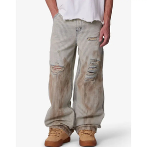 Jeans en denim selvedge vintage de haute qualité sur mesure pour hommes, style streetwear avec boutons, coupe baggy bootcut pour l'hiver - Product Image 5