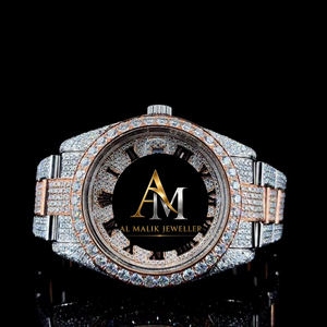 Montre-bracelet en or rose bicolore sertie de moissanite, avec cadran rond analogique et bracelet en cristal, bijou de mode pour homme - Product Image 2
