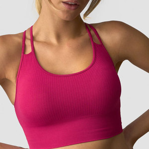 Soutien-gorge de sport côtelé sans couture pour femme, tricoté, dos croisé, pour le yoga, les activités sportives, l'extérieur et la gym, collection été - Product Image 4