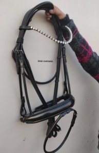 Bridon de cheval en cuir véritable de haute qualité pour l'équitation, taille complète, blanc avec frontale ornée de petits cristaux Kiran Overseas Ko-2030 - Product Image 3