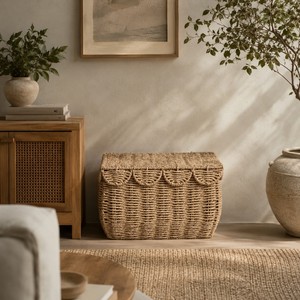 <b>Cheap</b> Price Rustic Scalloped Paper Rope <b>Basket</b> Storage for Organizing Laundry Multifunction Woven <b>Basket</b> with Lid made Vietnam - Product Image 4