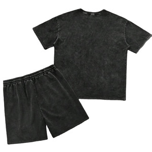 Custom DTG Printed Streetwear 100% Organic Cotton Fabric Oversized Letter Print 2Piece Summer Jogger Shorts & T-Shirt Trendy Set - Product Image 2