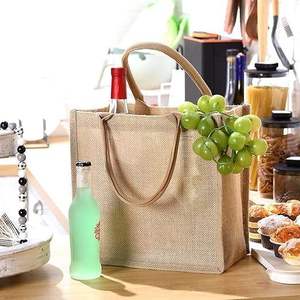 Burlap Shopping Tote <b>Bags</b> With White Handles <b>Medium</b> Size For Groceries Reusable Eco Friendly Jute Carry <b>Bag</b> - Product Image 3
