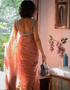 KV Traditional <b>Orange</b>-Coloured Embellished Mul Cotton <b>Saree</b> for Party Wrinkle-Free & Reversible Quick Dry Autumn Without Blouse - Product Image 4