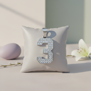 Diamtrendz Lucky Number <b>3</b> Pendant Chain 925 Silver Rhodium Plated Hiphop Cubic Zirconia Diamond 10K 14K 18K Solid Gold - Product Image 2