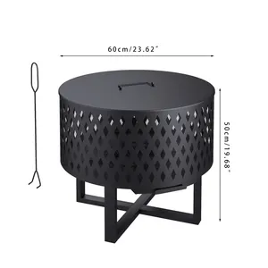 Modern Outdoor <b>Fire</b> <b>Pit</b> <b>Table</b> 60cm Powder Coated Iron Wood Burning with Poker Freestanding Design - Product Image 1