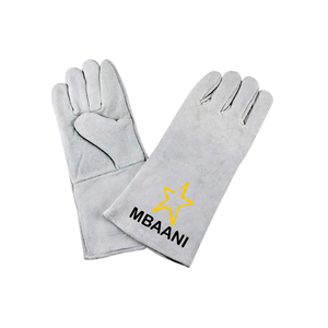 Gants de soudage en cuir gris MBAANI avec doublure en laine, manchette longue à pouce replié, protection robuste contre les éclaboussures de métal fondu - Product Image 6