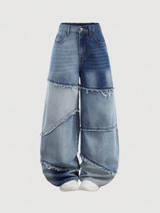Pantalones vaqueros de cintura alta para hombre, talla grande, con parches de algodón desgastados, corte holgado, cierre de botón, estilo casual - Product Image 3