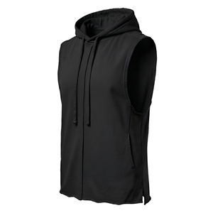 Men's Black <b>Sleeveless</b> <b>Hoodie</b> with Drawstring Pullover 2 Pcs Polyester/Cotton Quick Dry Sporty Fitness - Product Image 1