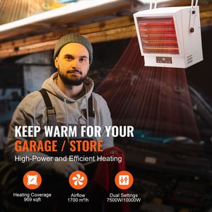 Riscaldatore Elettrico da Garage 10000 Watt, Digitale, Ventilato, Montaggio a Parete/Soffitto, Stile Mini, Telecomando, Spina USA, Protezione dal Surriscaldamento - Product Image 2