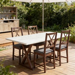 Set di 4 sedie da pranzo grigie per soggiorno e cucina, mobili da giardino - Product Image 1