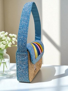 Sac de plage perlé avec parapluie arc-en-ciel et chaises rayées, rabat pliable, bandoulière unique, sac à main de vacances pour femme - Product Image 3