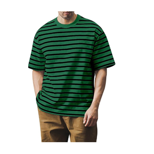 Camiseta de Alta Calidad 100% Algodón, Estilo Urbano, Manga Corta, Cuello Redondo, Rayas de Algodón, con Logotipo Personalizado para Hombre - Product Image 2