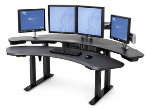 Modern DIY Black Curved Metal Freestanding Standing Desk Dual Monitor <b>Workstation</b> Ergonomic for <b>Office</b> Trading Studio - Product Image 1