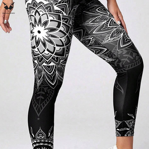 2026 High Waist Full Length Mandala Print Yoga Leggings With Elastic Waist And Four-Way Stretch Spandex Polyester Material - Product Image 3