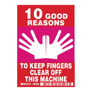 Étiquettes d'avertissement de sécurité autocollantes durables Brady Finger-Clear, rouleau d'autocollants gaufrés mats pour machines industrielles - Product Image 1