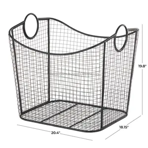 Panier en fil métallique avec poignée en bois empilable, pliable, lavable au lave-vaisselle, solution de rangement américaine, décoration minimaliste, blanc, Zahid Exports - Product Image 6