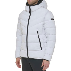 <b>Men's</b> <b>White</b> Hooded Down Coat Casual Regular Fit Polyester Outerwear with Zipper Closure For <b>Mens</b> - Product Image 4
