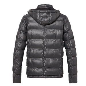 Veste matelassée pour homme gris foncé à capuche, col montant, double boutonnage, rembourrée de duvet, coupe-vent, décontractée, pour l'hiver, coupe classique - Product Image 2