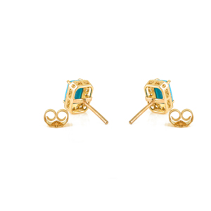 Boucles d'oreilles clous halo en or jaune 18 carats de haute qualité, serties de turquoise et de diamants, petites grappes, faites à la main, pour usage quotidien - Product Image 6