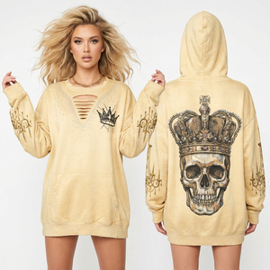 Sweat à capuche de luxe pour femme avec strass et motif squelette, style Y2K, streetwear, coupe oversize, pull graphique, fabricant de vêtements personnalisés en gros - Product Image 6