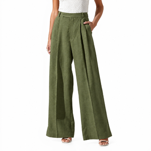 High Waist Wide Leg Linen Pants Beige Full Length Pleated Casual <b>Summer</b> Women's <b>Trousers</b> 100% Linen Breathable Loose Fit - Product Image 4