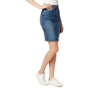 Jupe crayon en jean bleu moyen classique à cinq poches, taille haute, coupe droite, en coton stretch, qualité bureau - Product Image 3