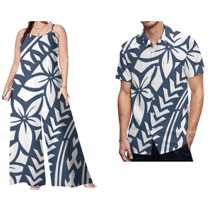 ชุดลำลองคู่รักลายชนเผ่าโพลินีเซียนราคาประหยัด ชุดเซ็ต 2 ชิ้น เสื้อผู้ชายลายพิมพ์แบบซามัว และจั๊มสูทหลวมสำหรับผู้หญิง ไซส์พลัส - Product Image 5