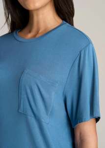 Camiseta Corta Azul para Mujer, con Detalle de Bolsillo, Suave, Transpirable, Ecológica, Informal, para Primavera, Personalizable - Product Image 2
