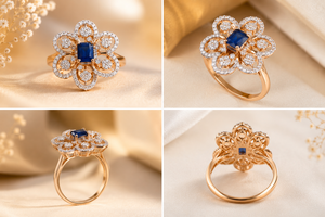 แหวนค็อกเทลรูปดอกไม้ทองคำแท้ 14K ประดับเพชรซิคอนตรงกลาง ตกแต่งด้วยเพชร CZ ชุบแพลตตินั่ม ดีไซน์เก๋สำหรับผู้หญิง เหมาะสำหรับเป็นแหวนแต่งงาน - Product Image 3