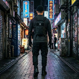 Custom OEM Men's Long Sleeve <b>Mock</b> <b>Neck</b> T-Shirt Charcoal Grey Techwear Streetwear Tactical Graphic Print Pullover <b>Top</b> - Product Image 6
